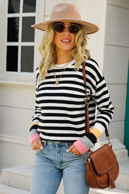 Striped Sweater with Colorblocking