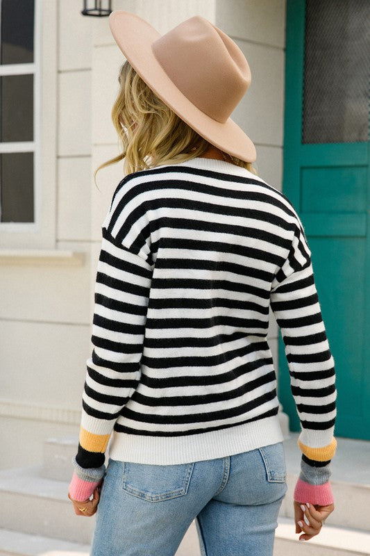 Striped Sweater with Colorblocking