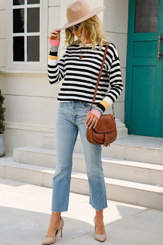 Striped Sweater with Colorblocking